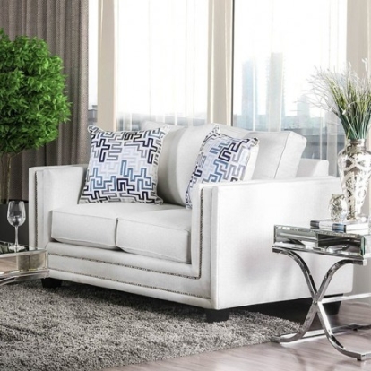 Furniture Of America Ilse Contemporary Chenille, Solid Wood Off-White/Blue Love Seat | SM2675-LV
