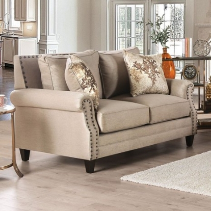 Furniture of America Briana Transitional Chenille Solid with Wood Beige-Gold Love Seat Model SM2676-LV