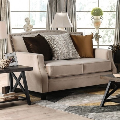 Furniture of America Camilla Transitional Velvet-Like Solid with Wood Tan Love Seat Model SM2681-LV