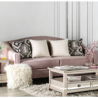 Furniture Of America Campana Transitional Velvet-Like, Solid Wood, Others Blush Pink Sofa | SM2682-SF