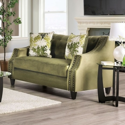 Furniture of America Kaye Transitional Microfiber Solid with Wood Green Love Seat Model SM2684-LV
