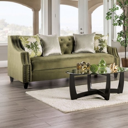 Furniture of America Kaye Transitional Microfiber Solid with Wood Green Sofa Model SM2684-SF