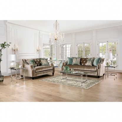 Elicia Champagne/Turquoise Sofa with Loveseat Model SM2685-2PC by Furniture of America