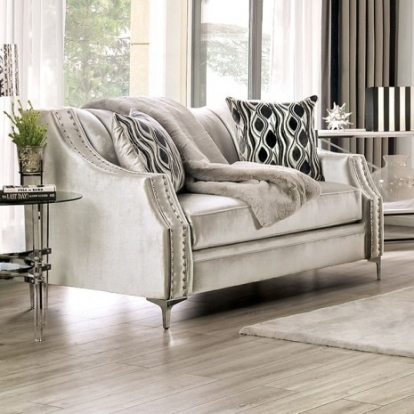 Furniture Of America Elicia Transitional Chenille, Solid Wood Silver Love Seat | SM2686-LV