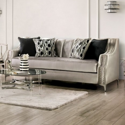 Furniture of America Elicia Transitional Chenille Solid with Wood Silver-Black Sofa Model SM2686-SF