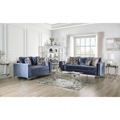 Jodie Satin Blue/Silver Sofa with Loveseat Model SM2687-2PC by Furniture of America