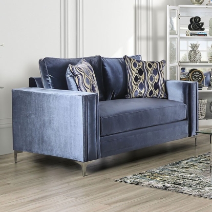 Jodie Satin Blue/Silver Loveseat Model SM2687-LV by Furniture of America