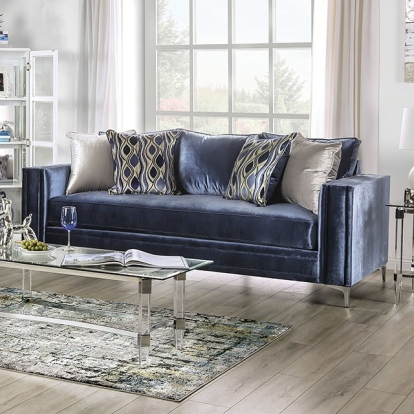 Jodie Satin Blue/Silver Sofa Model SM2687-SF by Furniture of America