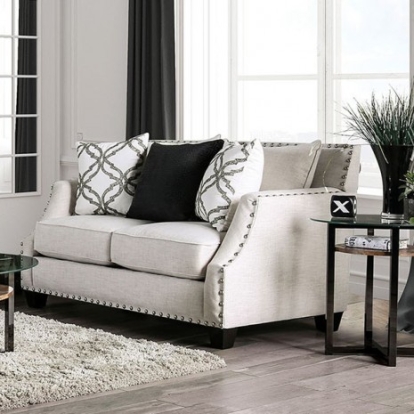 Furniture of America Phoibe Transitional Chenille Solid with Wood Ivory Love Seat Model SM3078-LV