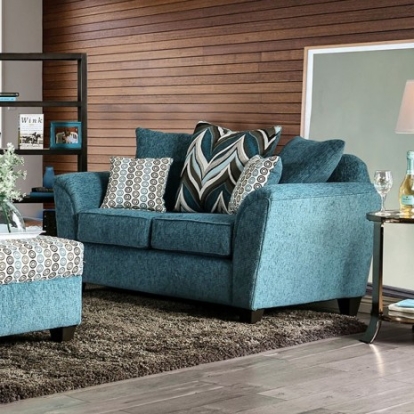 Furniture of America River Transitional Chenille Solid with Wood Turquoise Love Seat Model SM4120-LV