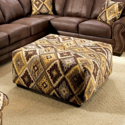 Furniture of America Van Dyke Transitional Fabric Solid with Wood Brown-Yellow-Pattern Ottoman Model SM5123-OT