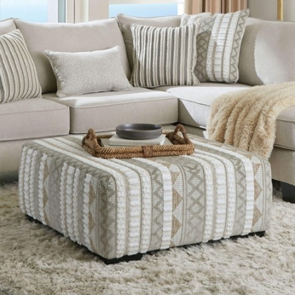 Furniture of America Clapham Contemporary Chenille Solid with Wood Beige-Ivory Ottoman Model SM5125-OT