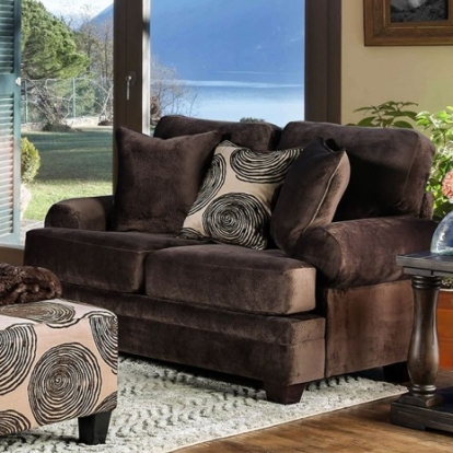 Furniture of America Bonaventura Transitional Fabric Solid with Wood Brown Love Seat Model SM5142BR-LV