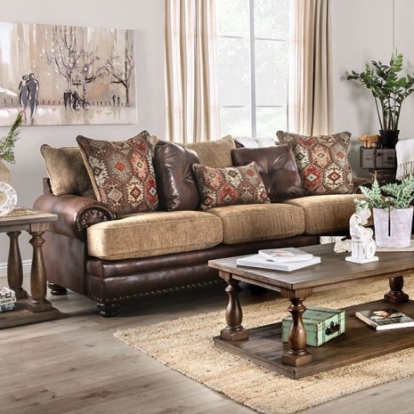 Furniture of America Fletcher Transitional Chenille Leatherette Solid with Wood Brown-Tan Sofa Model SM5148-SF