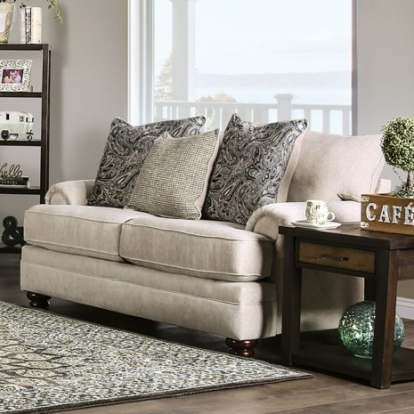 Furniture of America Hatfield Transitional Chenille Solid with Wood Cream Loveseat Model SM5158-LV