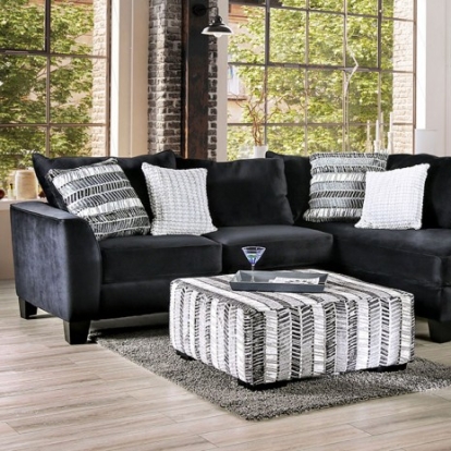 Furniture of America Modbury Transitional Microfiber Solid with Wood Black Sectional Model SM5160-SECT