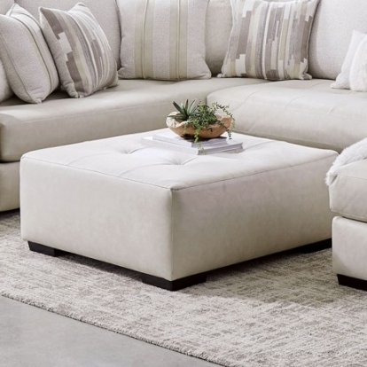 Furniture of America Warrenton Transitional Leather-Like Fabric Solid with Wood Ivory Ottoman Model SM5170-OT