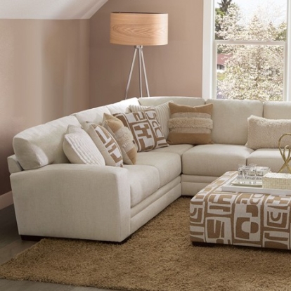 Furniture of America Carleton Transitional Chenille Solid with Wood Ivory-Tan Sectional Model SM5172-SECT