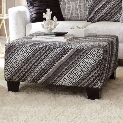 Furniture of America Eimear Transitional Suede Solid with Wood Off-White-Black Ottoman Model SM5173-OT