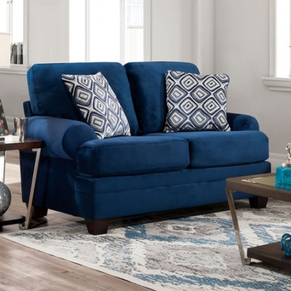 Furniture of America Waldstone Transitional Microfiber Solid with Wood Navy Loveseat Model SM5176-LV
