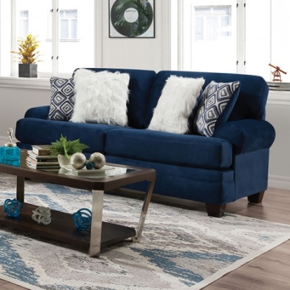 Furniture of America Waldstone Transitional Microfiber Solid with Wood Navy Sofa Model SM5176-SF