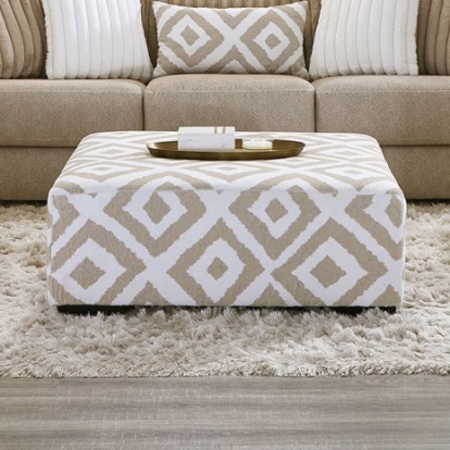 Furniture of America Loughlin Transitional Chenille Solid with Wood Light Brown-Ivory Ottoman Model SM5193-OT
