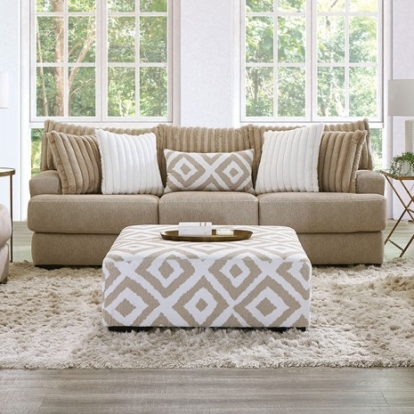 Furniture of America Loughlin Transitional Chenille Solid with Wood Light Brown Sofa Model SM5193-SF
