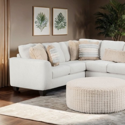 Furniture of America Iroquois Transitional Chenille Fiber Foam with Wood Cream-Tan Sectional Model SM5197-SECT