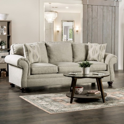 Furniture of America Amaya Transitional Linen-Like Solid with Wood Cream Sofa Model SM5411-SF