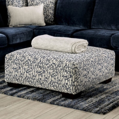 Furniture of America Darlington Contemporary Chenille Solid with Wood Ivory-Navy Ottoman Model SM5412-OT