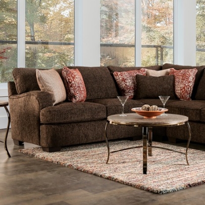 Furniture Of America Wanstead Transitional Chenille, Foam, Solid Wood Dark Brown/Rust Sectional | SM5417-SECT