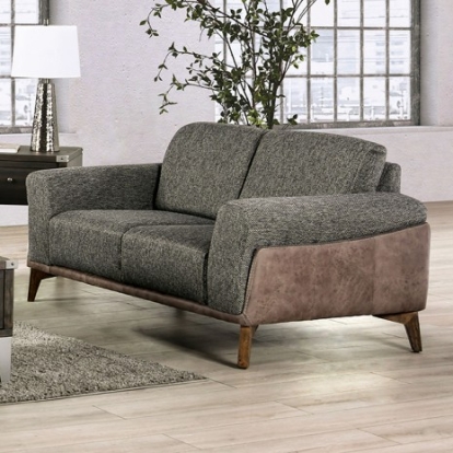 Furniture of America Kloten Mid-Century Modern Fabric Leatherette Solid with Wood Gray Loveseat Model SM6045-LV