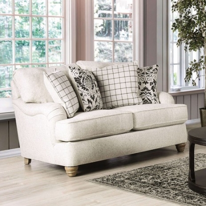 Furniture of America Mossley Transitional Fabric Solid with Wood Ivory Loveseat Model SM6090-LV