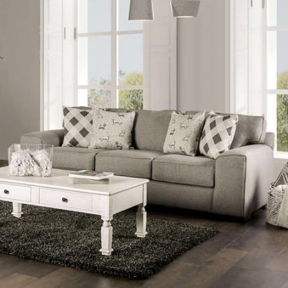 Furniture of America Newry Transitional Fabric Solid with Wood Gray Sofa Model SM6091-SF