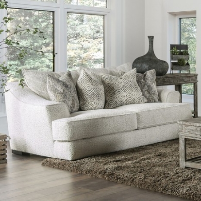 Furniture Of America Moorpark Contemporary Boucle, Solid Wood, Others Off-White Loveseat | SM6092-LV