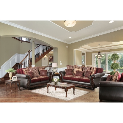 Franklin Burgundy/Espresso Sofa with Loveseat Model SM6107N-2PC by Furniture of America