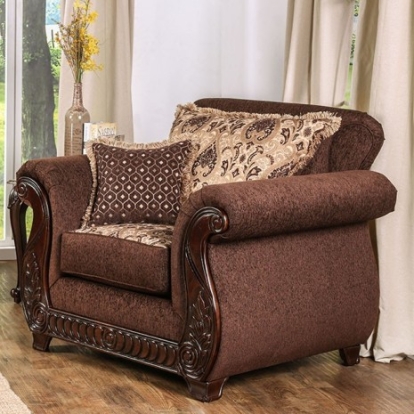 Furniture Of America Tabitha Traditional Fabric, Leatherette, Solid Wood, Others Brown/Gold Chair | SM6109-CH