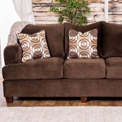 Furniture of America Wessington Transitional Chenille Solid with Wood Chocolate Sofa Model SM6131-SF