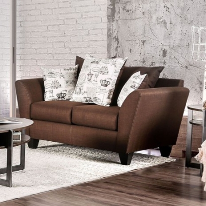 Furniture Of America Delanie Contemporary Linen-Like Chocolate Love Seat | SM6203-LV