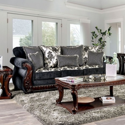 Furniture of America Whitland Traditional Chenille Solid with Wood Dark Gray Sofa Model SM6218-SF