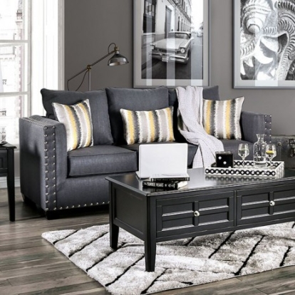 Furniture of America Inkom Transitional Linen-Like Solid with Wood Slate Sofa Model SM6220-SF