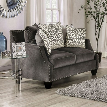 Furniture of America Hendon Transitional Chenille Solid with Wood Gray Loveseat Model SM6227-LV