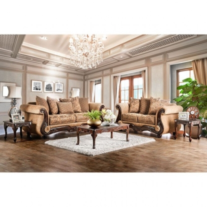 Nicanor Tan/Gold Sofa with Loveseat Model SM6407-2PC by Furniture of America