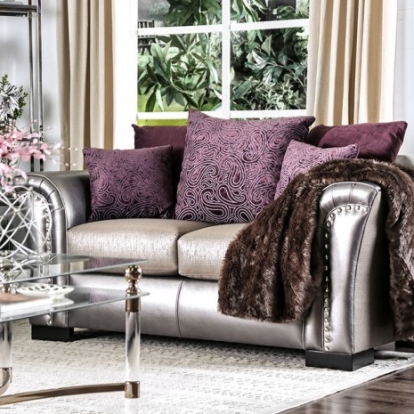 Furniture Of America Benigno Transitional Velvet-Like Pewter/Purple Love Seat | SM6412-LV