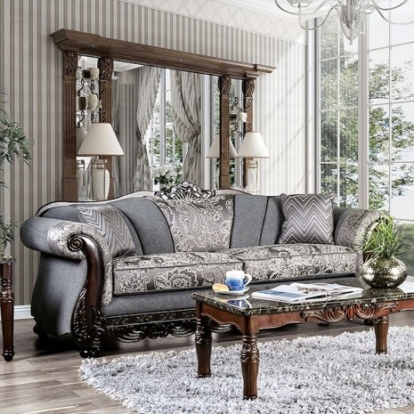 Furniture of America Newdale Traditional Chenille Solid with Wood Gray Sofa Model SM6424-SF