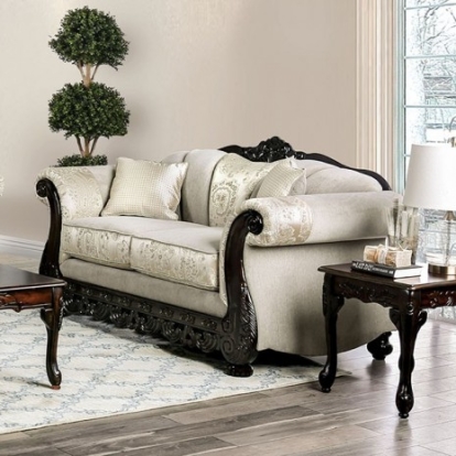 Furniture Of America Newdale Traditional Chenille, Solid Wood, Others Ivory Love Seat | SM6425-LV