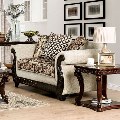 Caldiran Beige/Brown Loveseat Model SM6426-LV by Furniture of America