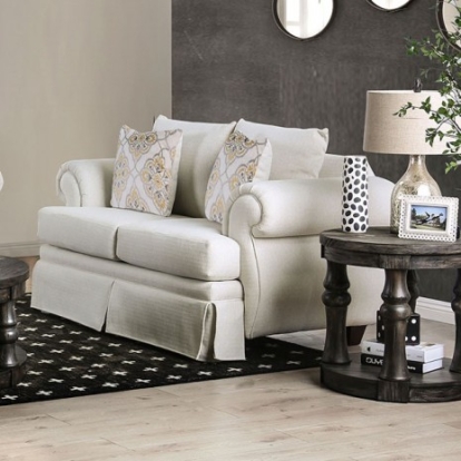 Furniture Of America Bergen Transitional Linen-Like, Solid Wood, Others Ivory Love Seat | SM6428-LV