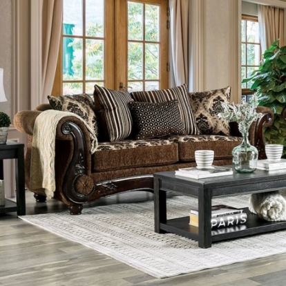 Furniture of America Tilde Traditional Chenille Leatherette Solid with Wood Brown-Dark Walnut Sofa Model SM6430-SF