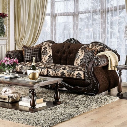 Furniture of America Ronja Traditional Chenille Solid with Wood Dark Brown Sofa Model SM6431-SF